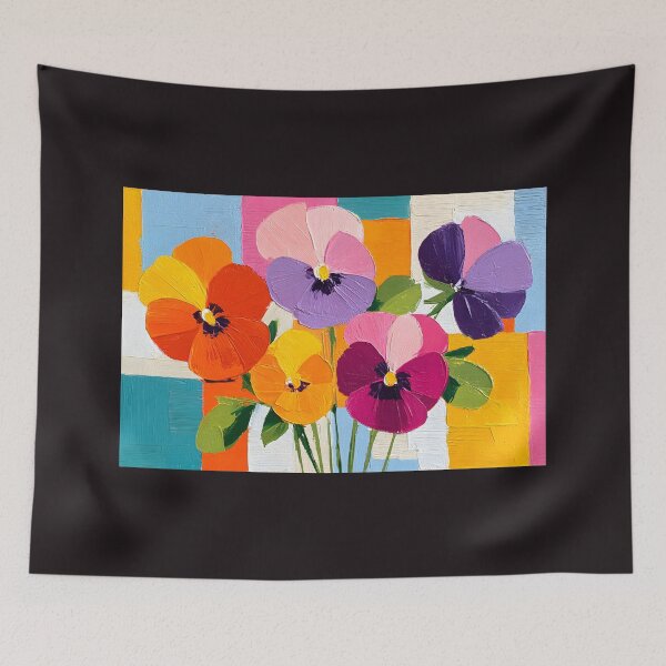 Item preview, Pansy Symphony in Color - A Joyful Floral Gathering Against Bold Geometric Harmony designed and sold by OlfactoART Studio.