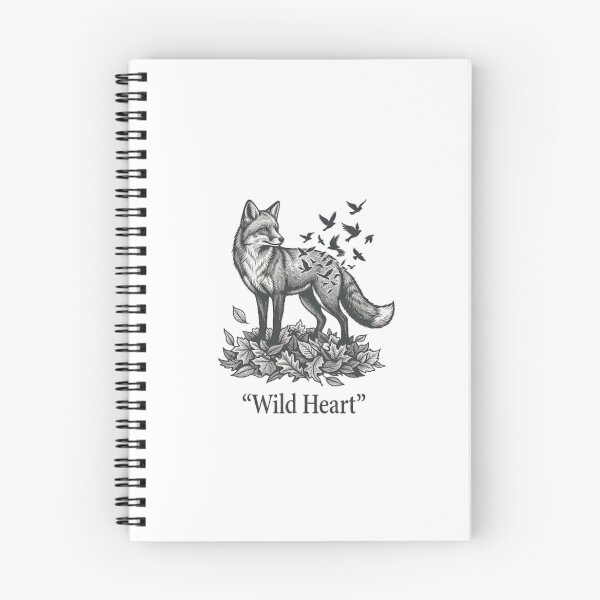 Aperçu de l'œuvre Illustration monochrome gravée d'un renard au cœur sauvage créée et vendue par GiggleInkTees.