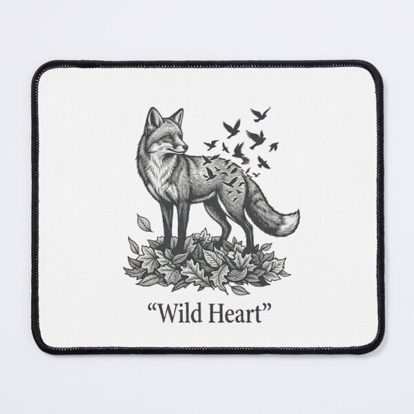 Item preview, Wild Heart Monochrome Etched Fox Illustration designed and sold by GiggleInkTees.