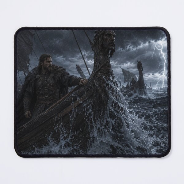 Item preview, Norse Longship Storm Art Print | Dark Viking Fantasy Sea Battle Wall Art designed and sold by Element Horizon Studio.