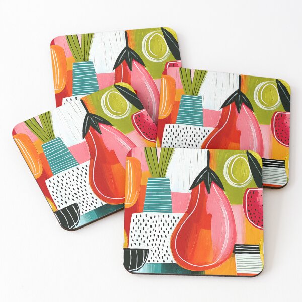 Item preview, Harvest in Abstract Motion - Aubergine Citrus and Pomegranate Dancing Through Bold Geometric Color designed and sold by OlfactoART Studio.