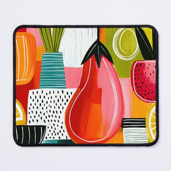 Item preview, Harvest in Abstract Motion - Aubergine Citrus and Pomegranate Dancing Through Bold Geometric Color designed and sold by OlfactoART Studio.