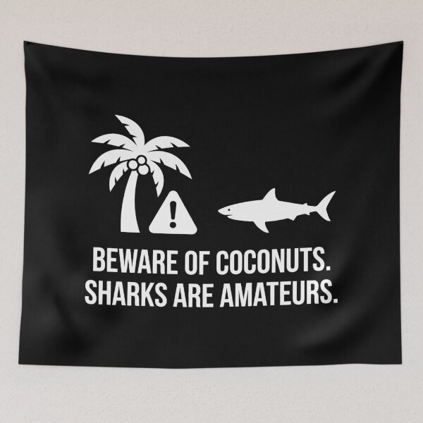 Item preview, Funny Beware of Coconuts or Shark Danger Summer Beach Joke designed and sold by SplashTastic.