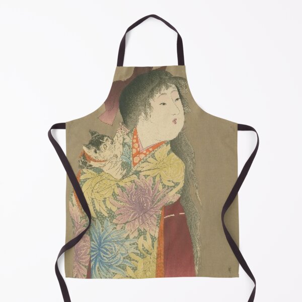 Item preview, Vintage Meiji Era Ukiyo-e: Beautiful Girl in Kimono with a Kitten and Butterflies designed and sold by vekotpu.