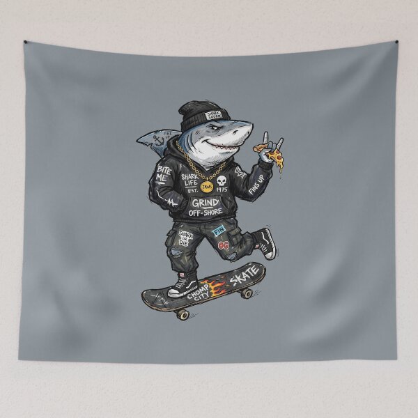 Item preview, Cool Shark Squad Skate Grind Off-Shore Character on Skateboard designed and sold by SplashTastic.