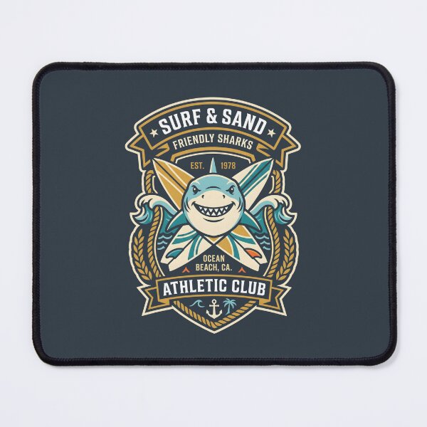 Item preview, Retro Surf & Sand Friendly Sharks Ocean Beach Athletic Club Design designed and sold by SplashTastic.
