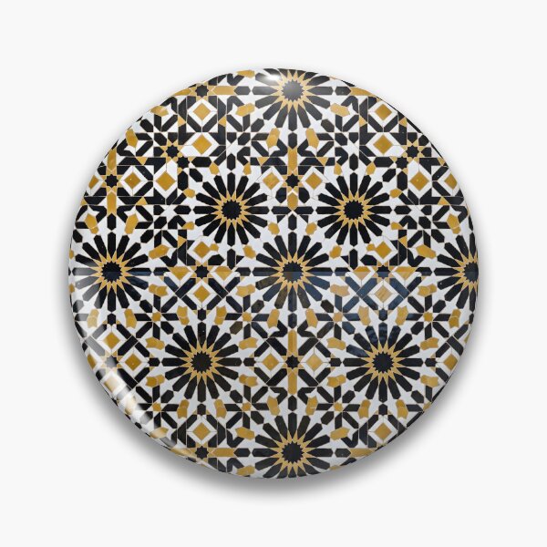 Artikelvorschau, Traditionelles marokkanisches geometrisches Mosaikmuster, Zellige in Schwarz und Gold entworfen und verkauft von SplashTastic.