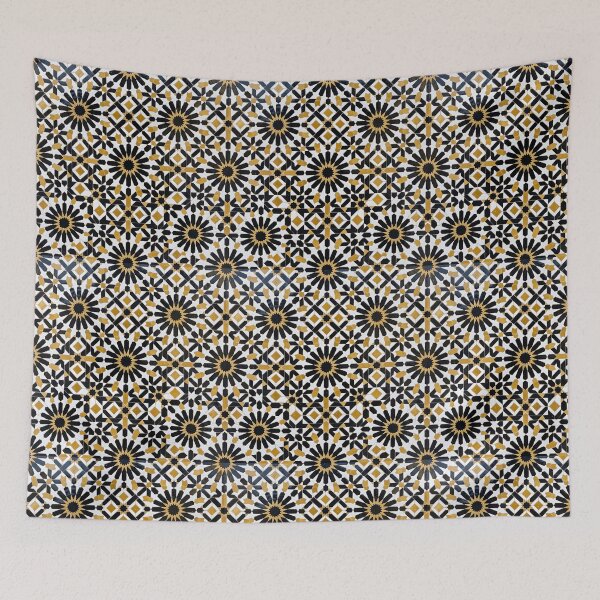 Item preview, Traditional Moroccan Geometric Mosaic Pattern Black and Gold Zellige designed and sold by SplashTastic.