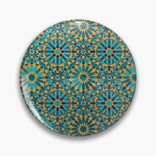 Item preview, Arabesque Geometric Moroccan Zellige Tile Mosaic in Blue and Yellow designed and sold by SplashTastic.