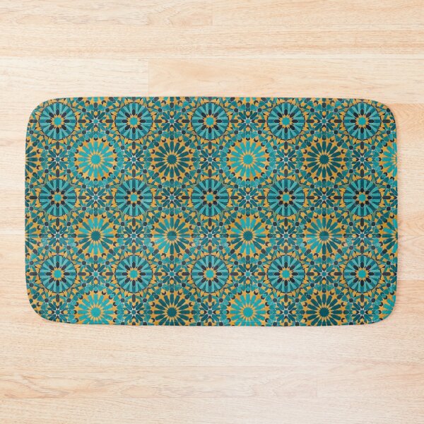 Item preview, Arabesque Geometric Moroccan Zellige Tile Mosaic in Blue and Yellow designed and sold by SplashTastic.