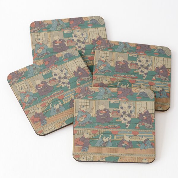 Item preview, Vintage Japanese Samurai Cat Party Ukiyo-e: Anthropomorphic Restaurant Cats designed and sold by vekotpu.