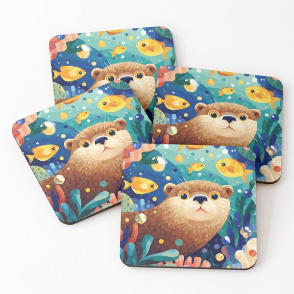Item preview, Cute Sea Otter in Colorful Coral Reef designed and sold by AMIDATORA.