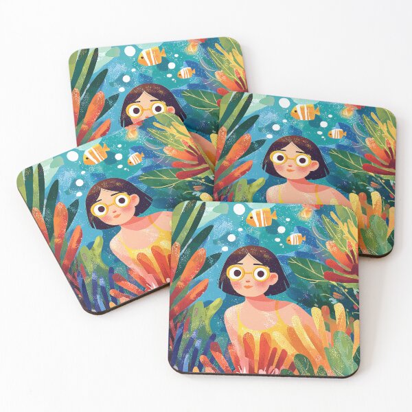 Item preview, Cute Girl Diving in Vibrant Coral Reef Adventure designed and sold by AMIDATORA.