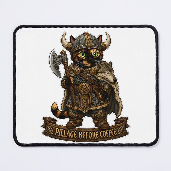 Item preview, Pillage Before Coffee Funny Viking Tortoiseshell Cat Warrior T-Shirt Norse Mythology Cat Lover Gift designed and sold by Martin's_Design.