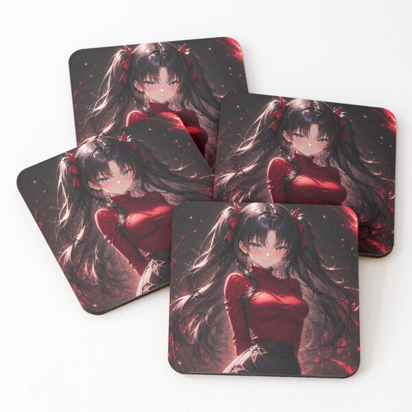 Item preview, Elegant Rin Tohsaka Anime Fan Art - Crimson Aesthetic Portrait designed and sold by iloveanimechibi.