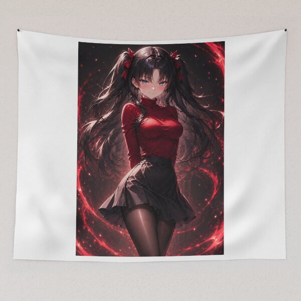 Item preview, Elegant Rin Tohsaka Anime Fan Art - Crimson Aesthetic Portrait designed and sold by iloveanimechibi.