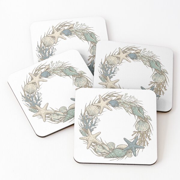 Item preview, Coastal Seashell and Coral Wreath — Beach Botanical Illustration designed and sold by Ortsas.