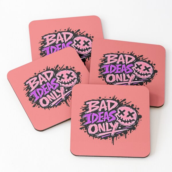 Item preview, Bad Ideas Only - Pink Graffiti Quote with Stitched Smiley Punk Streetwear designed and sold by PrimalBeastLab.
