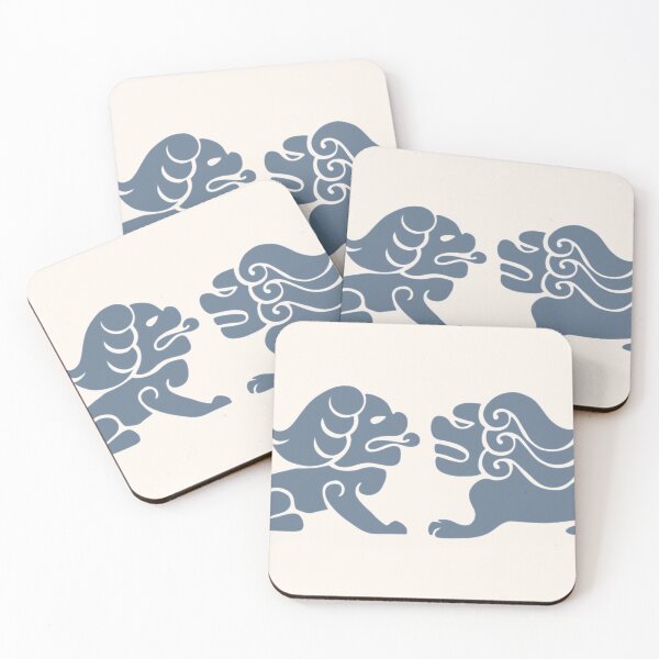 Item preview, Korean Traditional Lion Pattern Wall Art — Slate Blue Minimalist Print designed and sold by DaHaeStudio.