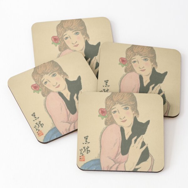 Item preview, Vintage Japanese Taisho Romance Art: Elegant Woman and Black Cat designed and sold by vekotpu.
