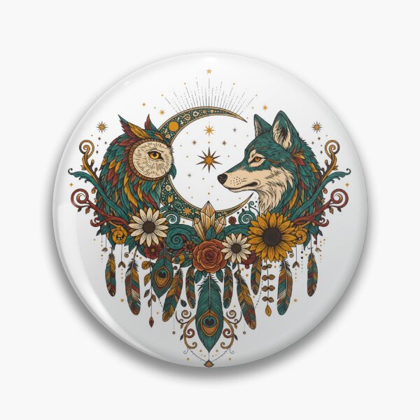 Item preview, Boho Owl and Wolf Celestial Art | Mystic Animal Floral Dreamcatcher Design designed and sold by Madhav Creations Studio.