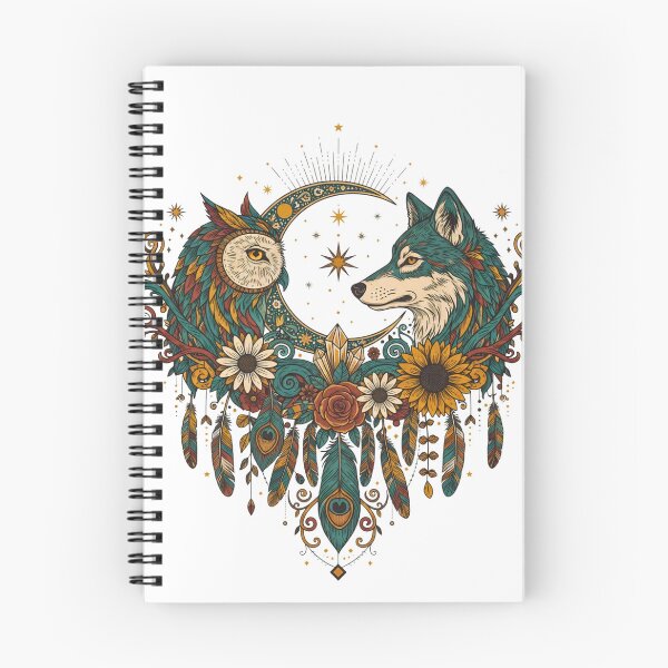 Item preview, Boho Owl and Wolf Celestial Art | Mystic Animal Floral Dreamcatcher Design designed and sold by Madhav Creations Studio.