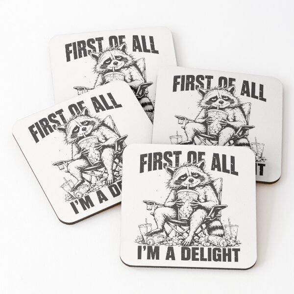 Item preview, Funny First of All Im a Delight Raccoon Drinking Iced Coffee designed and sold by Littermin.