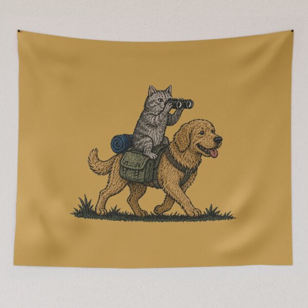 Item preview, Cat Riding Golden Retriever Hiking Adventure designed and sold by bosamji.