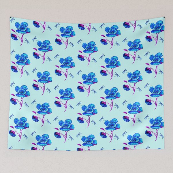 Item preview, Flower and Dragonflies on Blue designed and sold by Linda Callaghan.