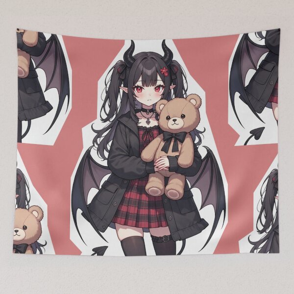 Item preview, Gothic anime girl with teddy bear designed and sold by ArtsJulian.