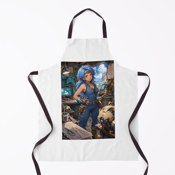 Item preview, Blue-Haired Anime Mechanic Girl in Workshop Art - Azura designed and sold by iloveanimechibi.