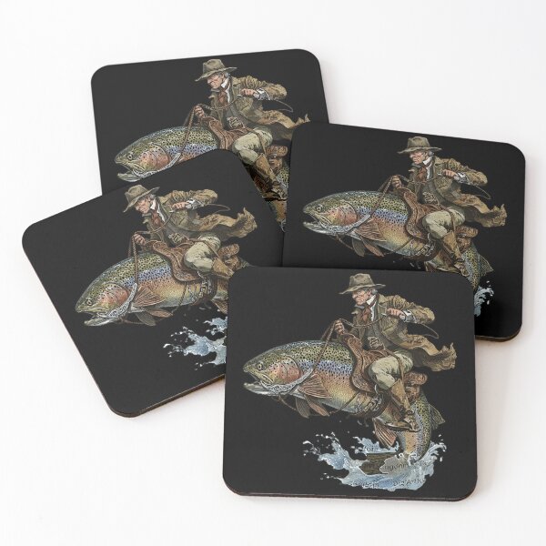 Item preview, Cowboy Riding Rainbow Trout Vintage Fishing Surreal Graphic designed and sold by PamfilOancea.