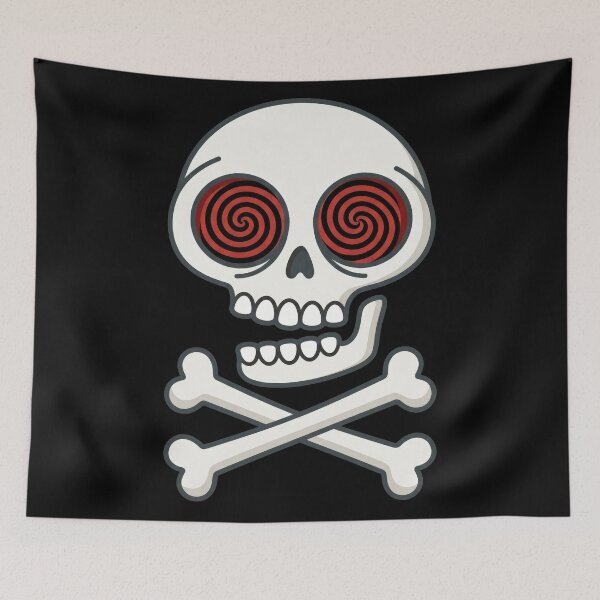 Item preview, Hypnotic Spiral Eye Skull and Crossbones Cartoon designed and sold by seven things shop.