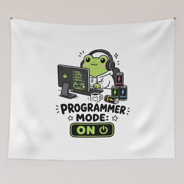 Item preview, Programmer Mode ON Cute Frog Coding Shirt designed and sold by MaynyStudio.