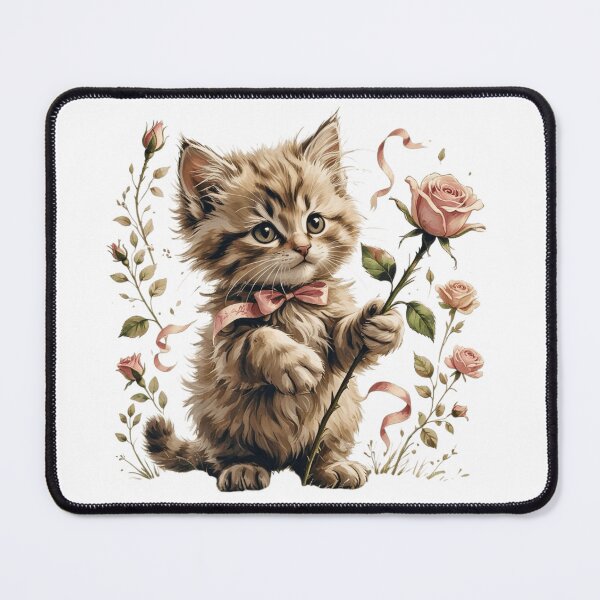 Item preview, Cute Woodland Kitten Flower Illustration designed and sold by AQUILAKREO.