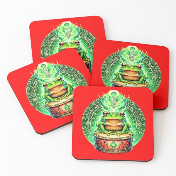 Item preview, Shamanic Frog on Tribal Drum - Mystical Green Ritual Art designed and sold by PrimalBeastLab.