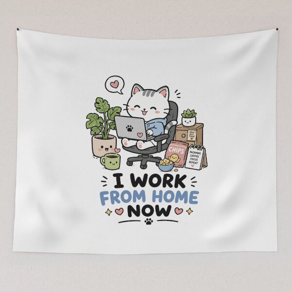 Item preview, I Work From Home Now Cute Cat Shirt designed and sold by MaynyStudio.