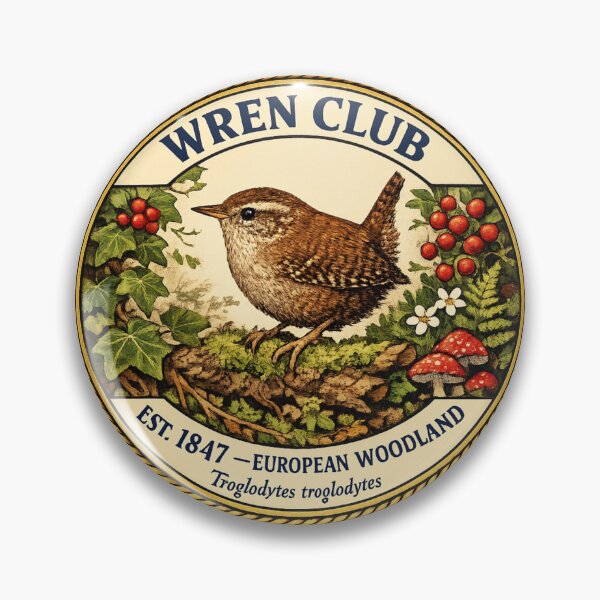Item preview, Wren Club Vintage Badge European Woodland Art designed and sold by CalmCapy Co.