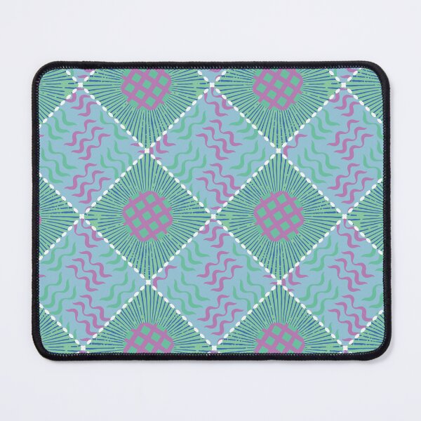 Item preview, Diamond Plaid Sunflowers and Grassy Weaves Print - Island Wave Blue, Bright Teal and Purple designed and sold by Daniel Bevis Design.