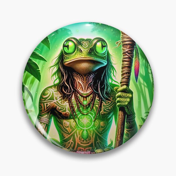 Item preview, Shamanic Frog Warrior - Tribal Jungle Mystic with Staff & Green Energy designed and sold by PrimalBeastLab.