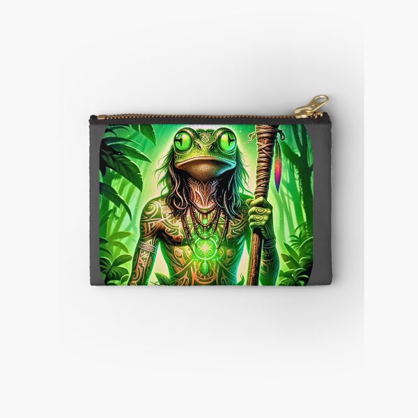 Item preview, Shamanic Frog Warrior - Tribal Jungle Mystic with Staff & Green Energy designed and sold by PrimalBeastLab.