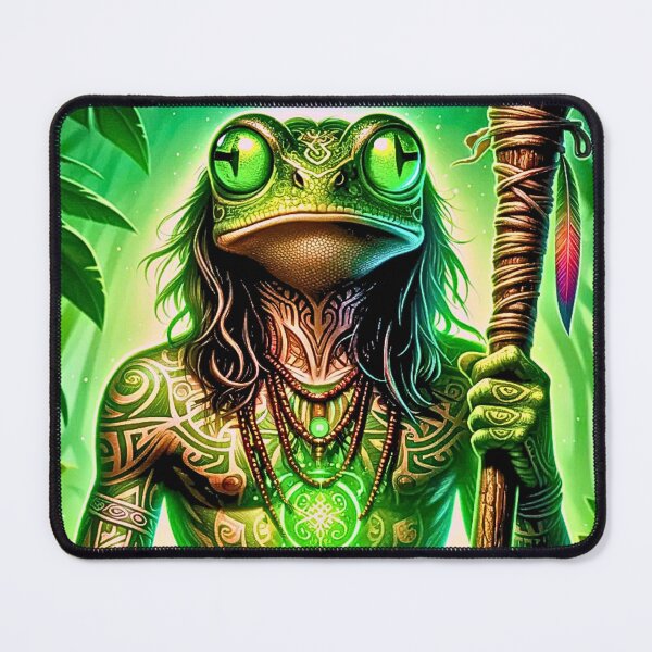 Item preview, Shamanic Frog Warrior - Tribal Jungle Mystic with Staff & Green Energy designed and sold by PrimalBeastLab.