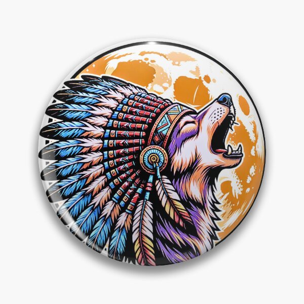 Item preview, Howling Wolf with Tribal Headdress - Full Moon Wildlife Art designed and sold by PrimalBeastLab.