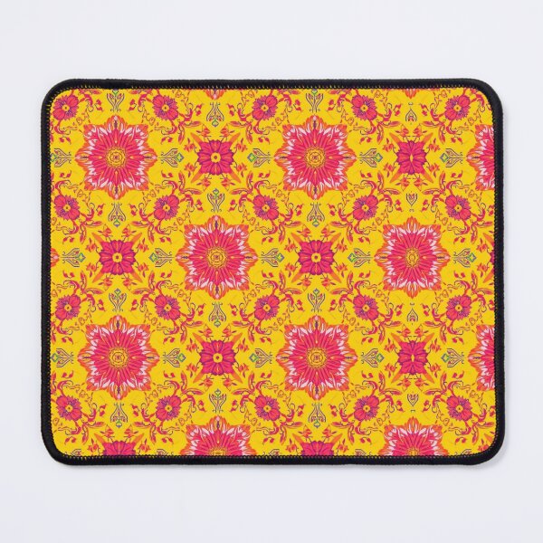 Item preview, Boho Floral Mandala Pattern | Retro Psychedelic Yellow & Pink Seamless Print designed and sold by poppet103.