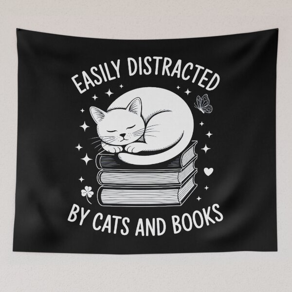 Item preview, Easily Distracted By Cats And Book Lover Cat Lover designed and sold by sailorjessiArt.