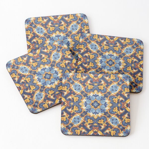 Item preview, Vintage Mediterranean Tile Pattern | Blue & Gold Floral Portuguese Azulejo Print designed and sold by poppet103.