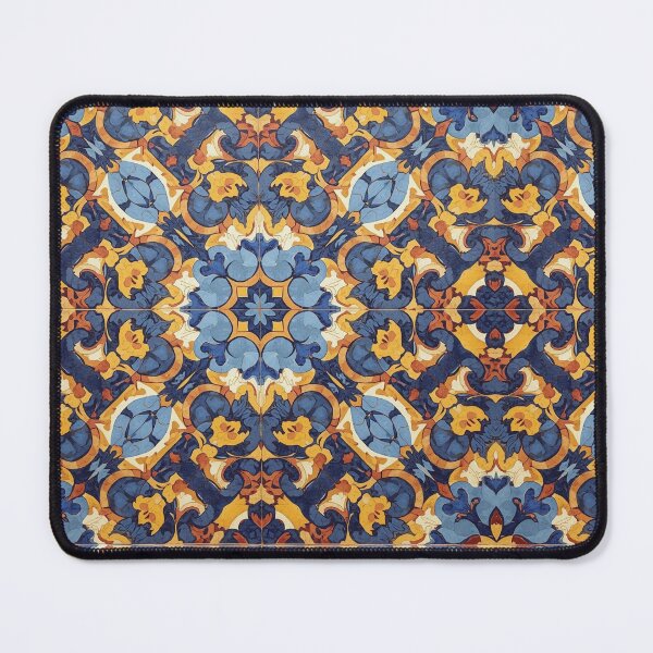 Item preview, Vintage Mediterranean Tile Pattern | Blue & Gold Floral Portuguese Azulejo Print designed and sold by poppet103.