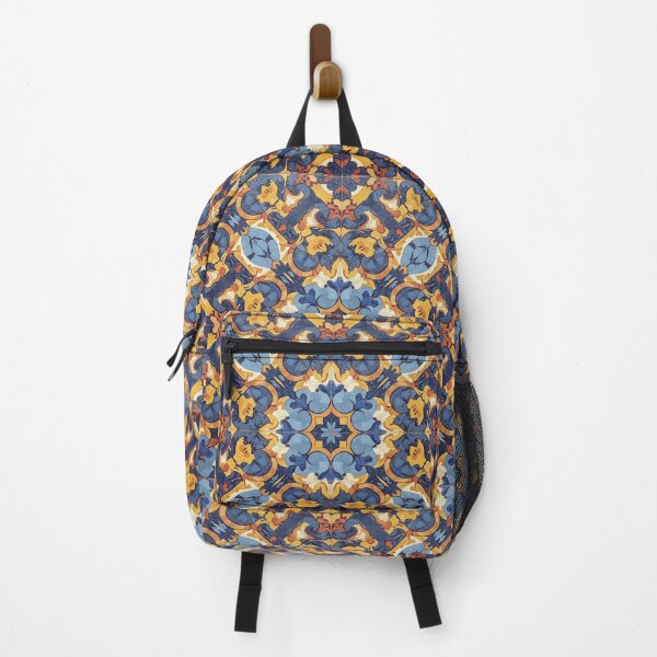 Item preview, Vintage Mediterranean Tile Pattern | Blue & Gold Floral Portuguese Azulejo Print designed and sold by poppet103.