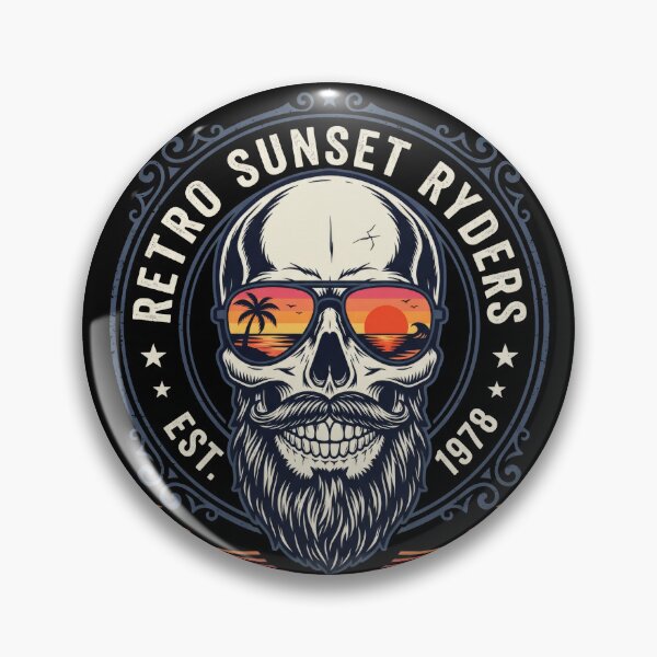 Item preview, Retro Sunset Ryders Bearded Skull Beach designed and sold by seven things shop.