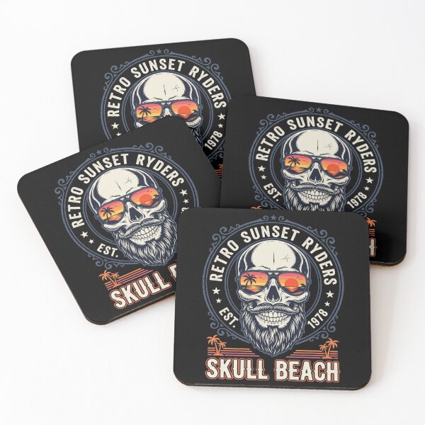 Item preview, Retro Sunset Ryders Bearded Skull Beach designed and sold by seven things shop.